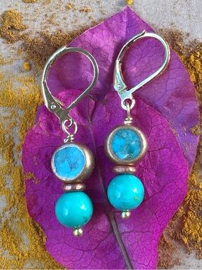 Turquoise Gold Edge Sundance Charm Earrings